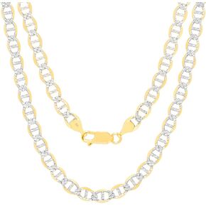 Nuragold 10k Yellow Gold 5mm Solid Mariner Anchor Link Chain Diamond Cut Two Tone Pave Pendant Necklace, Mens Jewelry Lobster Clasp 16" 18" 20" 22" 24" 26" 28" 30"