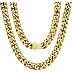 NOBYLO 10/12MM Cuban Link Chain, 14k/White Gold Plated Miami Cuban Link Chain, Hip Hop Choker Necklace for Men Women, No Color Fade and Hypoallergenic (16/18/20/22/24/26/28 Inches Length)