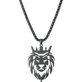 Dreamtimes Lion With King Crown Necklaces for Men Punk Animal Stainless Steel Pendant Necklace Men's Chain Fashion Jewelry Gothic Punk Rock Mens Pendant Necklace