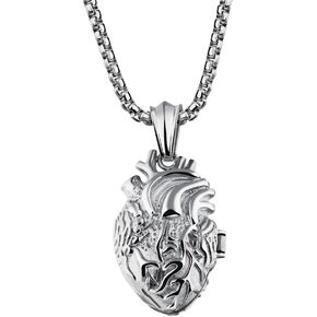 Men's Stainless Steel Anatomical Heart Pendant Necklace Black/Gold/Silver, Locket Style