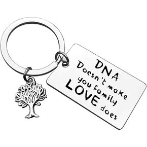 Step Parent Gift Keychain Stepmom Keyring Stepdad Gift Bonus Father Bonus Mom Jewelry Stepfather Stepmother Adoption Gift for Step Son/Daughter Step Children DNA Doesn't Make You Family Love Does
