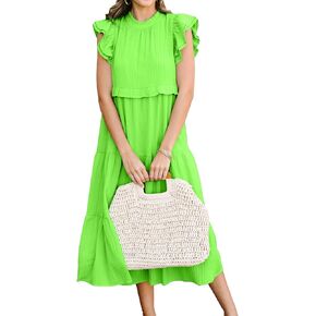 Allimy Womens Summer Casual Loose Tiered Body Short Ruffled Sleeves Casual Dresses