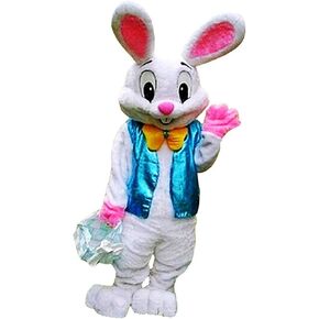 Plush Easter Bunny Rabbit With Vest Halloween Mascot Costume Party Cosplay Dress, Brown