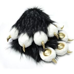 Furryvalley Fursuit Paws Furry Partial Cosplay Fluffy Claw Gloves Costume Lion Bear Props for Kids Adults (Black)
