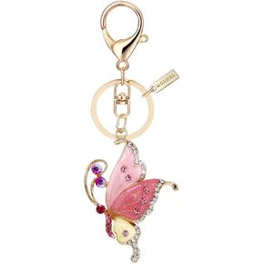 Bling Bling Crystal Pink Style Butterfly Keychain Key Ring with Pouch Bag MZ847-3