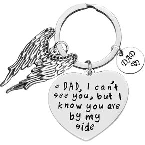 Father's Day Gift Sympathy Keychain Memorial Keychain For Loss Of Dad, I Can't See You, But I Know You Are By My Side,Loss Of Father Gift, Remembrance Jewelry Keyring,Bereavement Keychain