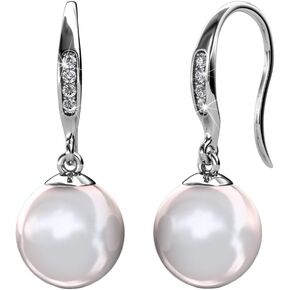 Cate & Chloe Betty 18K White Gold Plated Freshwater Pearl Earrings with Crystals, Beautiful Classic Pearl Drop Dangle Earrings, Women's Special Occasion Jewelry