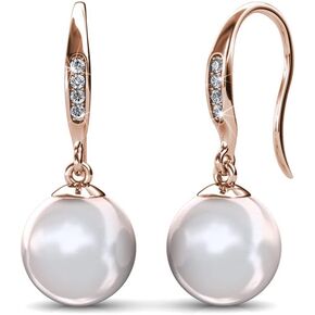 Cate & Chloe Betty 18K White Gold Plated Freshwater Pearl Earrings with Crystals, Beautiful Classic Pearl Drop Dangle Earrings, Women's Special Occasion Jewelry