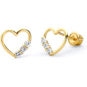14k Yellow Gold Cut-Out Heart Stud Earrings with Screw Back