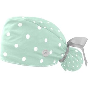 FFLOWER Working Caps with Button Pastel Pink White Polka Dot Ponytail Holder Tie Back Hat for Women Long Hair
