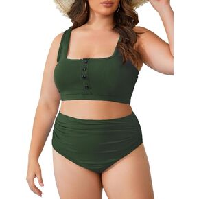 ZOMVA 2024 Plus Size Womens Bikini Set Two Piece High Waist Swimsuit Tummy Control Bathing Suit Swimwear