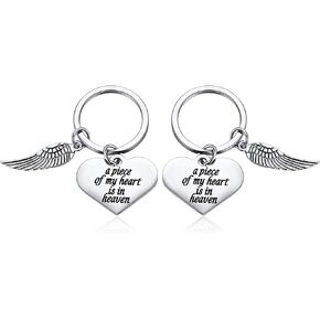 Ralukiia Memorial Keychain, Angel Wings Adult Gift - 2PCS A Piece of My Heart is in Heaven Key Ring Sympathy Gift, Recover Miscarriage Comfort Gifts for Mothers Friends