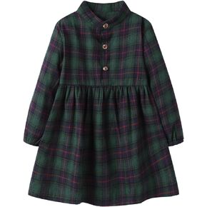Mud Kingdom Little Girls Christmas Shirt Dress Buffalo Check Long Sleeve Button Down Plaid Princess Dress