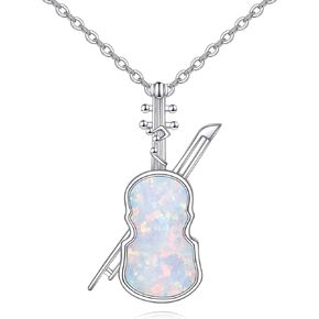 CRMAD Violins Necklace for Women Sterling Silver Opal/Turquoise Necklace Violins Jewelry Gift for Girls