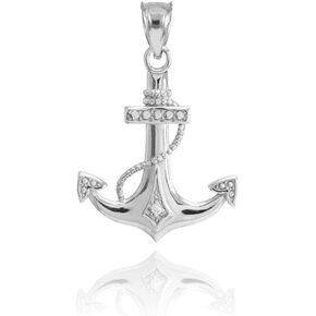 American Heroes High Polish 14k White Gold Diamond-Accented Fouled Anchor Necklace Pendant in Saudi Arabia
