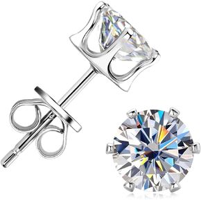 Moissanite Stud Earrings for Women, 0.2-6cttw D Color VVS1 Lab Created Diamond 6 Prong Stud Earring,18K Gold Plated 925 Sterling Silver for Women or Men with GRA Certificate