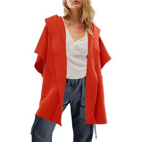 ReachMe Womens Casual Trendy Cozy Kimono Open Front Hooded Lapel Knit Cardigans Oversized Dressy Drape Coats with Pockets