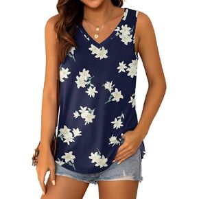 Feiersi Women's Summer Sleeveless V-Neck T-Shirt Casual Tank Tops Basic Blouse Shirts