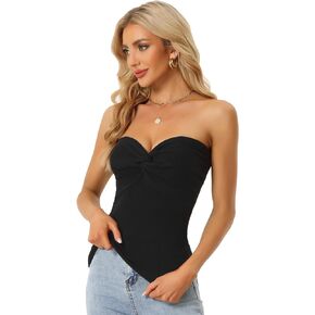 Allegra K Women's Strapless Kint Tops Twist Knot Front Off Shoulder Sleeveless Y2K Corset Tank Top