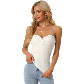 Allegra K Women's Strapless Kint Tops Twist Knot Front Off Shoulder Sleeveless Y2K Corset Tank Top