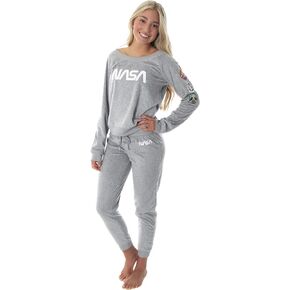 INTIMO NASA Worm Logo Women's Juniors' Space Shuttle Patches Shirt And Jogger Pants Pajama Set