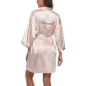 رداء كيمونو للزفاف من VOGTORY للنساء، رداء وصيفة العروس قصير من الساتان مع ملابس نوم مطرزة للاستعداد in Kuwait