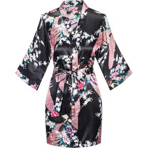 Women's Short Kimono Robes Bride and Bridesmaid Satin Floral Bathrobe Peacock Sleepwear Dressing Gown for Wedding Party in Kuwait