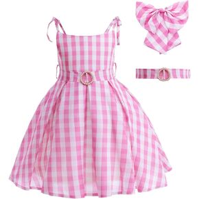 FAYICO Girls Pink Cosplay Costume Dress for Girls Kids,Princess Dress With Hair Clip Up Kids Outfits Birthday Party (3-9Y)
