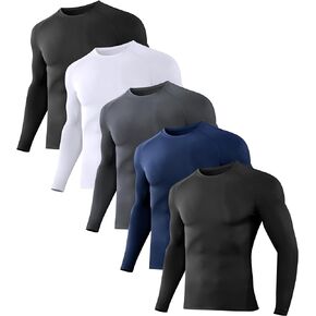 1/5 Pack Men’s Compression Shirts Long Sleeve Athletic Workout Rash Guard Gym Active Sports Undershirt Base Layer Top