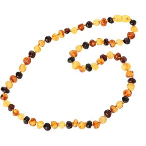 Amber Necklace for Adults - 17.7 Inch - Multi Color - Baltic Amber Land - Hand-Made from Polished/Certified Baltic Amber Beads - Knotted - Screw Clasp (Multi)