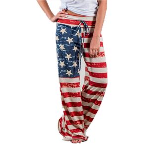 4th of July Women's American Flag Drawstring Wide Leg Pants Leggings