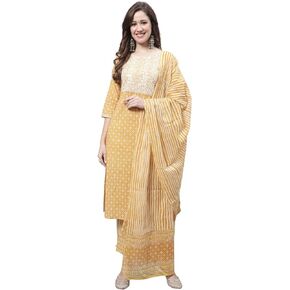 Rajnandini Indian Women's Pure Cotton Embroidered Kurta Set With Pant & Dupatta (JOPLVL296D-P)