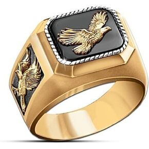 MayiaHey Eagle Ring, Norse Viking Eagle Bird Ring for Men, Flying Eagle Ring Hawk Eagle Jewelry, Celtic Eagle Ring Hip Hop Gold Eagle Band Ring Punk Eagle Animal Ring for Boys