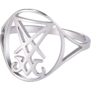 Sigil of Lucifer Rings for Men Women Stainless Steel Gothic Church of Luciferian Occult Devil Seal Symbol Ring Satanas Amulet Jewelry