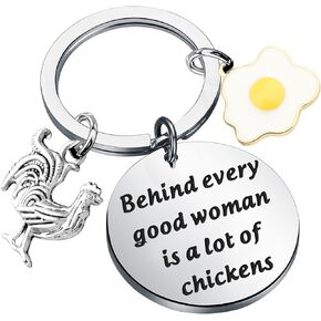 FOTAP Chicken Keychain Behind Every Good Woman Is A Lot Of Chickens Keychain Chicken Women Gift Farm Chicken Gift Farm Gift