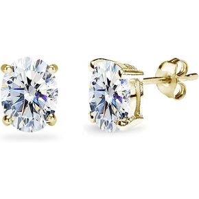 Sterling Silver 8x6mm Oval Solitaire Stud Earrings Made with AAA Zirconia