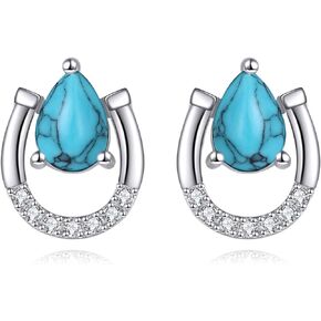 POPLYKE Horseshoe Earrings 925 Sterling Silver Horseshoe Turquoise Studs Earrings for Women Turquoise Jewelry Gift for Girls