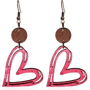 Asymmetry Acrylic Valentine’s Day Dangle Earrings wooden Heart Earrings Rainbow arrow through the heart Drop Earrings for Women Girls Valentine's Day Gifts