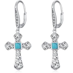 أقراط متقاطعة للنساء أقراط فيروزية من الفضة الإسترليني أقراط متقاطعة من الخلف أقراط متدلية على شكل صليب قوطي أقراط دينية هدايا عيد الميلاد للفتيات والزوجة والأم in Kuwait