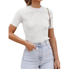 Micticsi Womens Short Sleeve Square Neck T Shirt Ribbed Knit Slim Fit Tee Tops