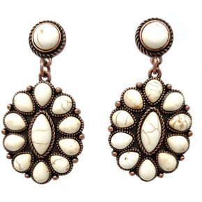 Emulily Western Oval Post Earrings Squash Blossom Boho (White)
