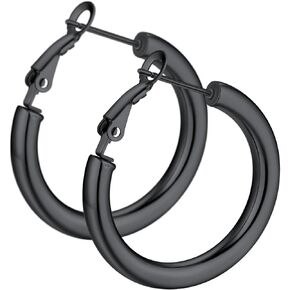 Stylish Thick Hoop Earrings for Women Teen Girls, Black/18K Gold Plated Stainless Steel Earrings, Lightweight Comfy Hoops Hypoallergenic, Size: 30/40/50/60/70/80mm, Come Gift Box