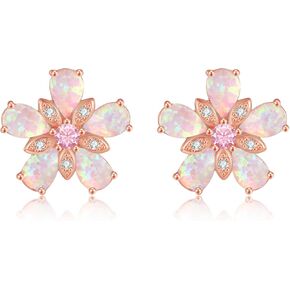 CiNily Womens Flower Earrings Studs for Teen Girls Dainty Fire Opal Studs 14K White/Gold Plated Lightweight Cubic Zirconia Stud Earrings Trendy Diamond Jewelry for Wedding Party Birthday Summer Gifts
