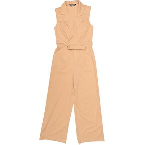 Allegra K Womens' Sleeveless Button Front Closure Long Leg with Pocket Jumpsuits Belted