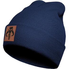 Warm Cuffed Beanie Hats for Men Women Skull Leather Patch Winter Hat Soft Ski Knit Hat