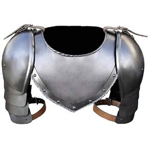 AnNafi® Medieval Iron Gorget Spaulders Arm Shoulder Set | Viking Crusader Pauldrons Warrior Armor Steel Handmade Neck Protector | SCA LARP Knight Metal Shoulder Guard Vembrace Pair Silver Adult