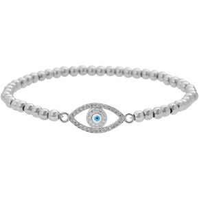 Edforce Stainless Steel Women Evil Eye Ball chain Elastic bracelet with CZ Cubic Zirconia