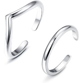 سلليس 2 قطعة 925 خاتم الإبهام شيفرون للنساء الحد الأدنى تكديسها ميدي خواتم مجموعة بسيطة قابلة للتعديل مفصل مفتوحة in Kuwait