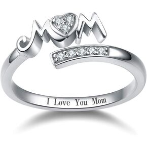 YFN 925 Sterling Silver Mom Rings Mothers Ring Women Jewelry Mothers Day Gifts for Mum