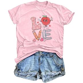 Valentines Day Shirt Women Teacher Shirts Love Heart Graphic Tshirt Casual Valentine's Gifts Tee Short Sleeve Tops